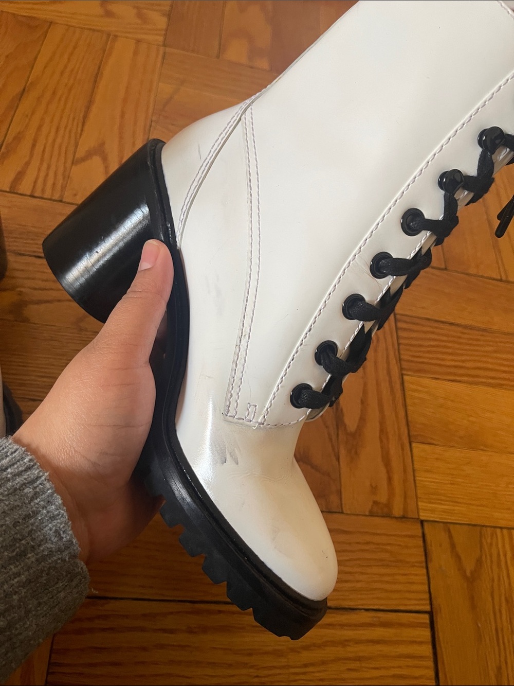Marc Jacobs White Patent Lace-Up Block Heel Boots - Picture 11 of 16